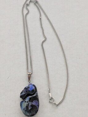 Unique Carved Horse Head Bust Boulder Opal Sterling Silver Necklace